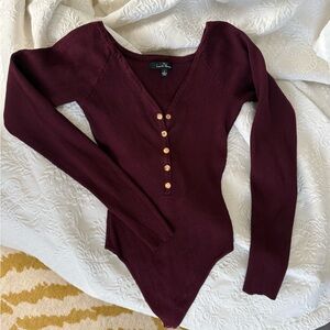 Love Tree Maroon Buttoned Bodysuit